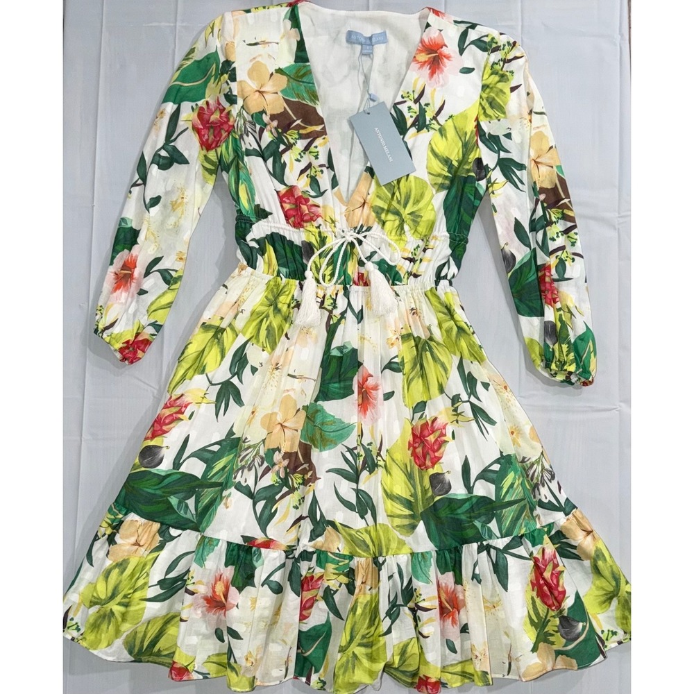 Antonio Melani Brynn Floral Tiered Dress Size 2 V-Neck Flowy Long Sleeve